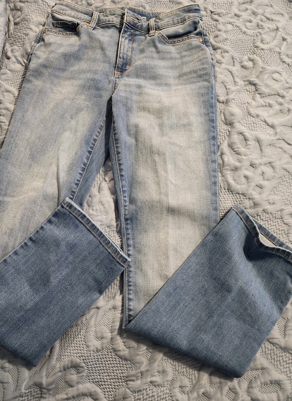 St. John's Bay Women's Straight Leg Jeans in Denim Blue with Contrast Stitching